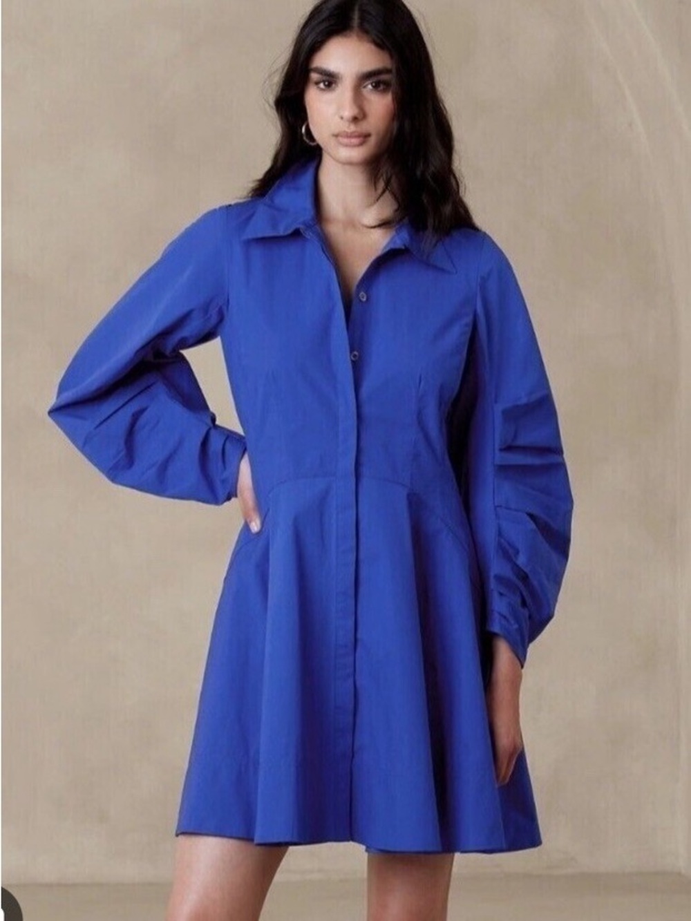 Banana Republic Paxton Poplin Mini Blue Collared Button-Front Shirt Dress (122)